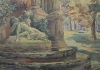 EDOUARD HERZIG PAYSAGE A LA FONTAINE